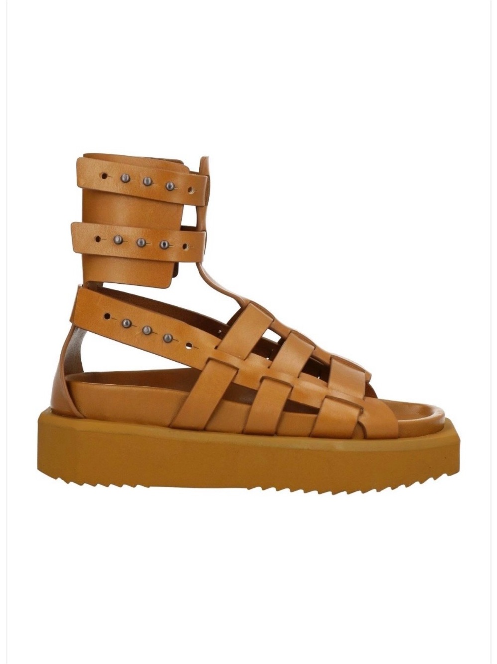 RICK OWENS TURBO CYCLOP BROWN LEATHER PLATFORM SANDALS